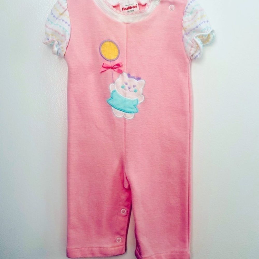 Healthtex Vintage Baby Girl One Piece Pink Teddy Bear Coverall Overalls 9m